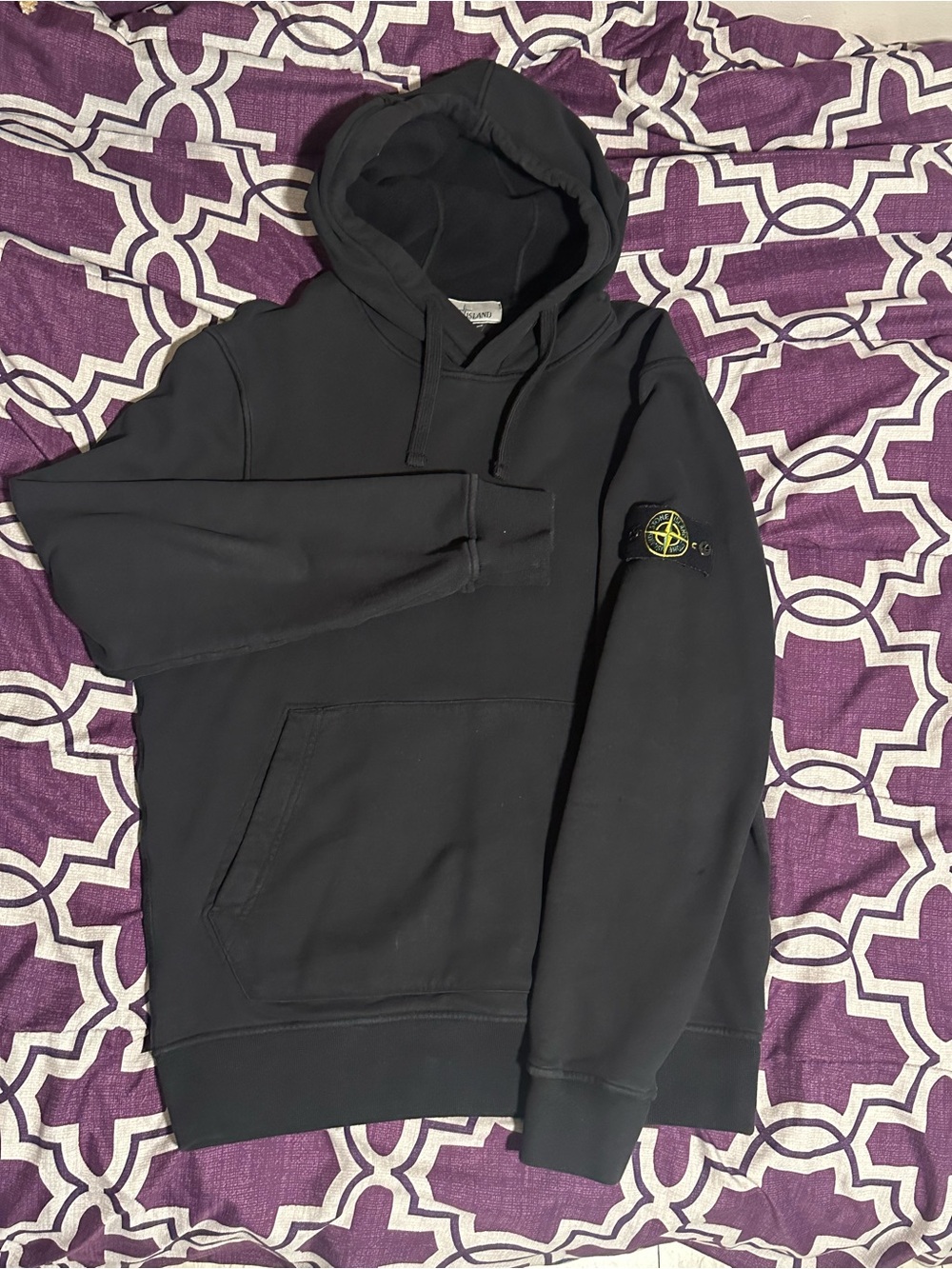 Stone Island Black Pullover Hoodie with Compass Badge